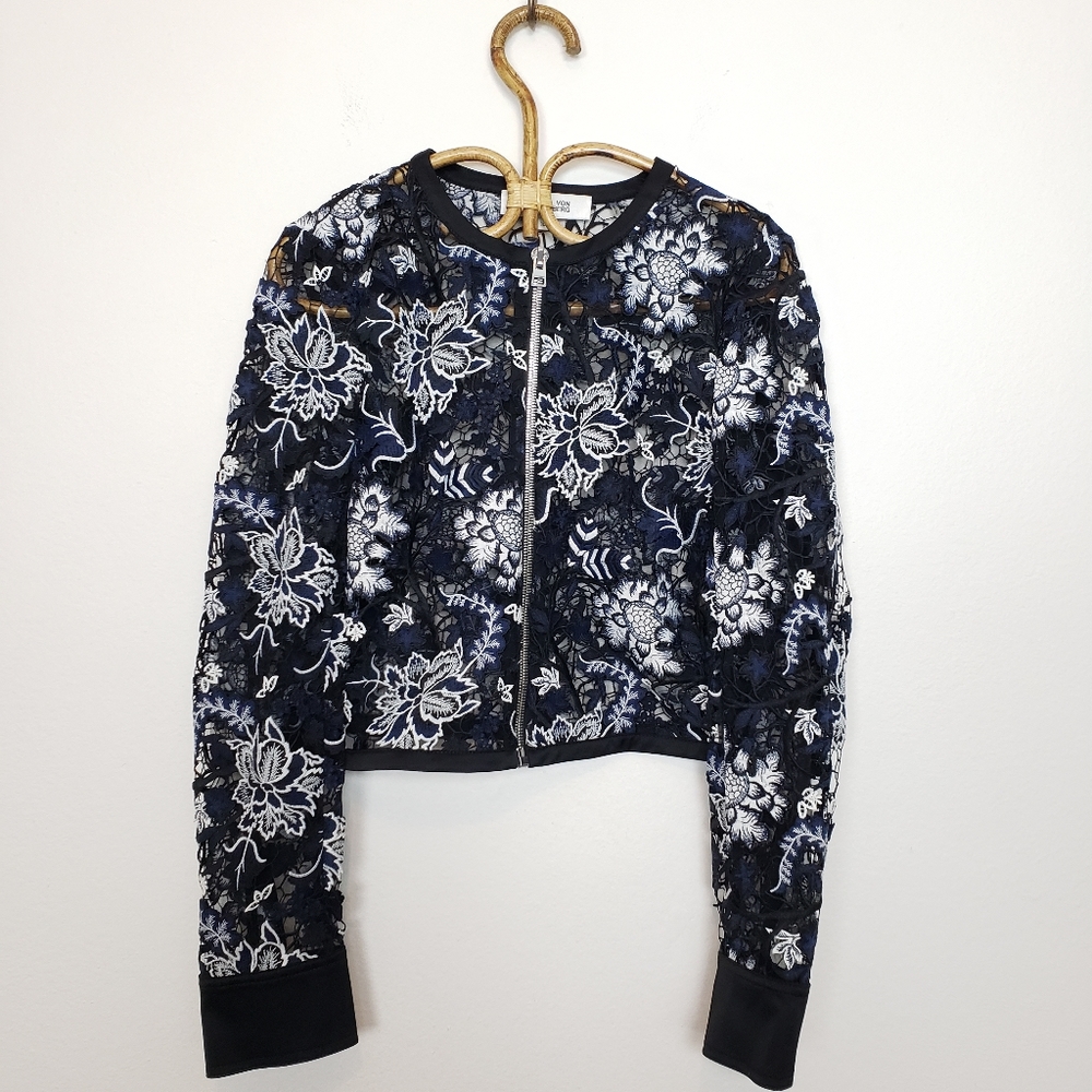 Diane von Furstenberg DVF Embroidered Lace Zip Front Cardigan Womens Size 10